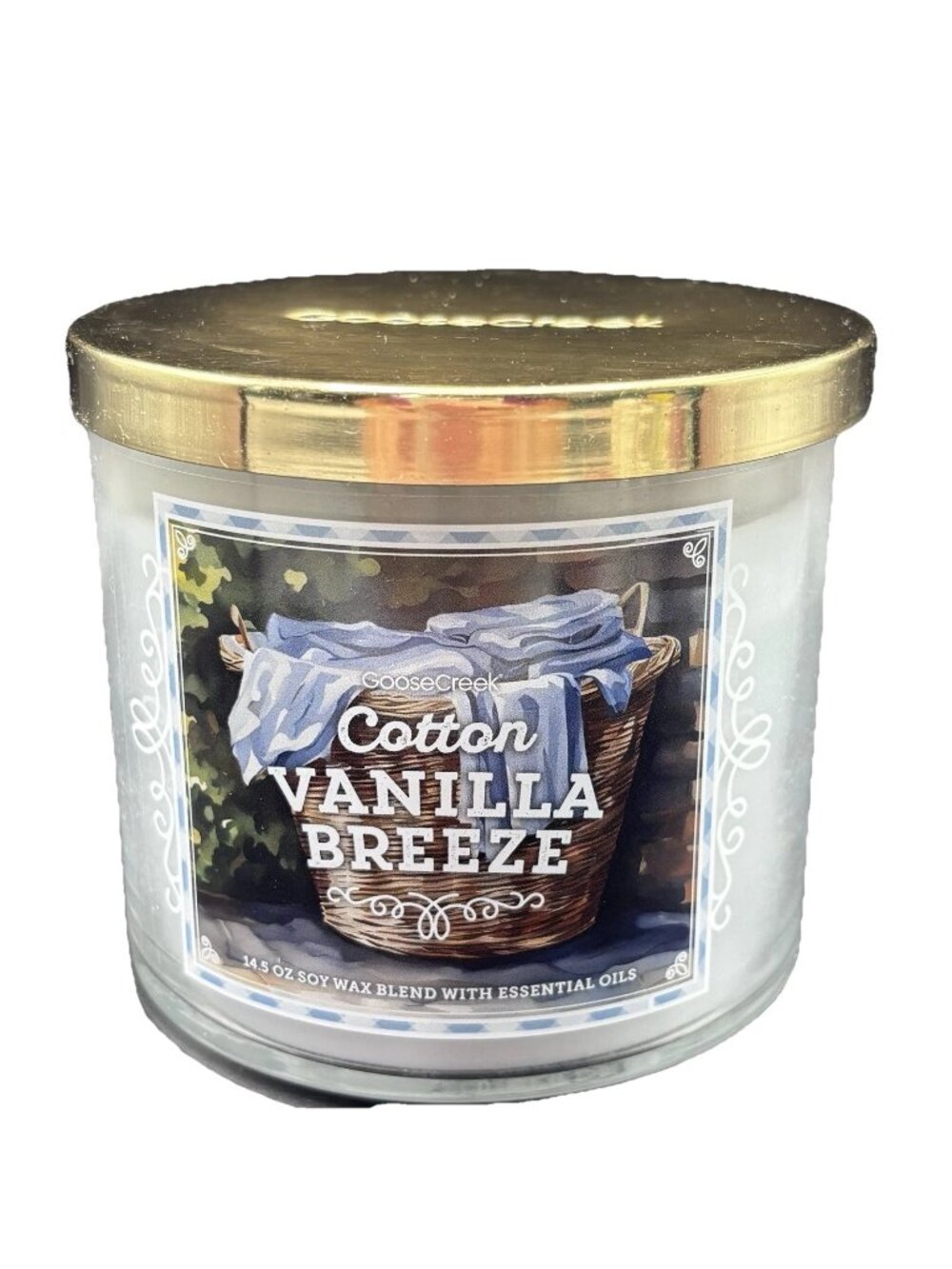 Goose Creek Cotton Vanilla Breeze 3 Wick Jar Candle 14.5 oz Clean Calming Linen